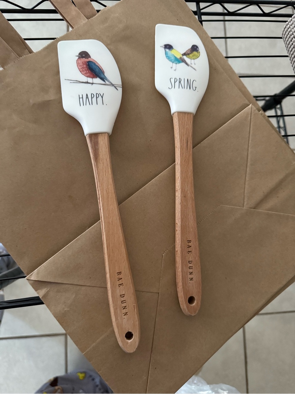 Rae Dunn Bird Silicone Spatula Pair - White & Natural Wood